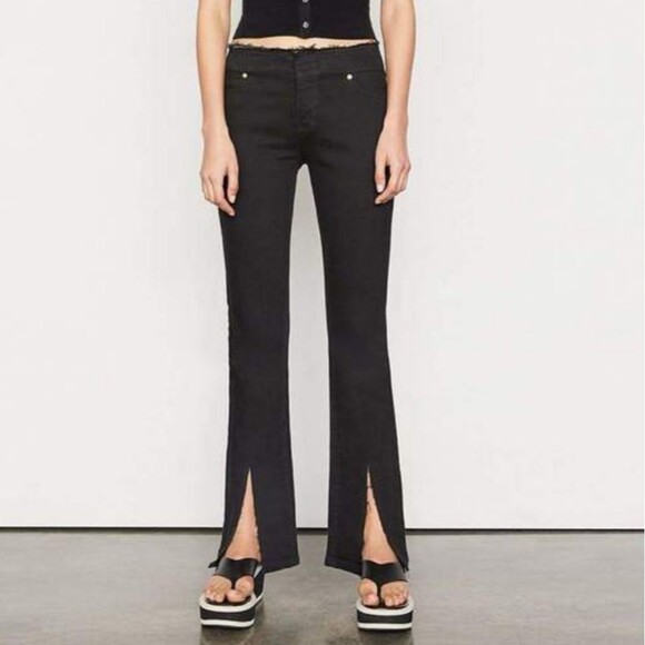 Frame Denim Women's Cut off waist mini boot slit denim in film noir size 28 - Picture 1 of 10